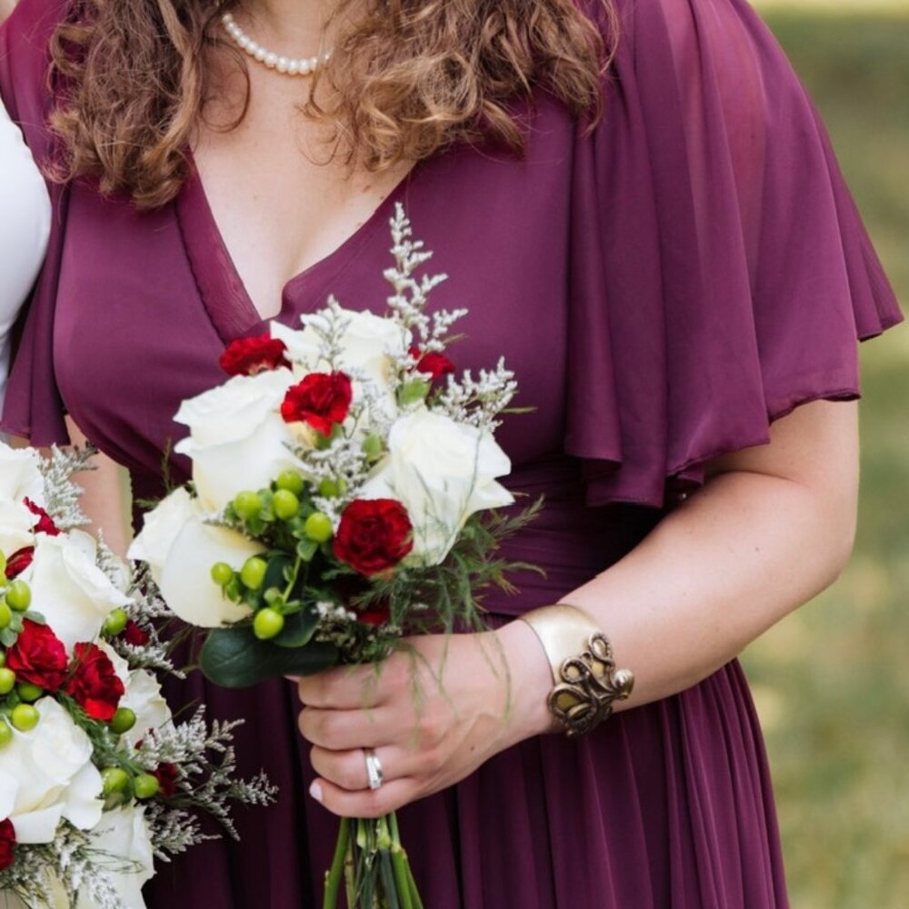 Floor Lenth Flutter Sleeve Crisscross Mesh Dress-… - image 4